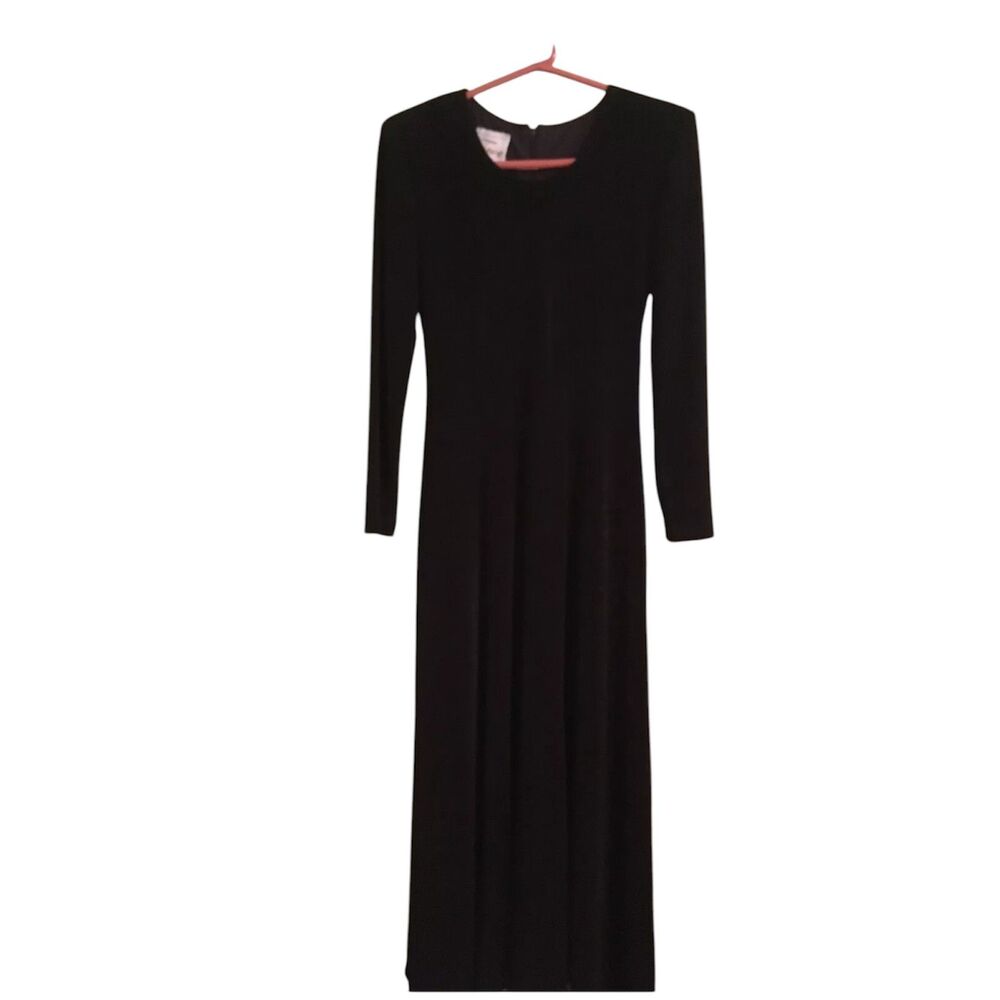 Vintage Joseph Ribkoff Creations Size 8 3/4 Sleeve Black Fit & Flare Long Dress